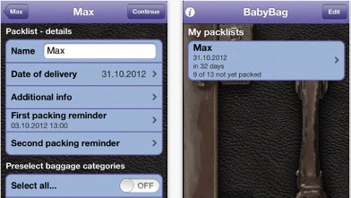 PHOTO: Screen shot of the BabyBag app for iPhone