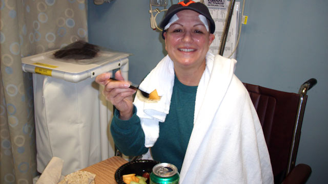PHOTO: Dot Highberg, 56, is able to eat using a fork for the first time immediately after undergoing a procedure called MRI-guided Focused Ultrasound Surgery, a non-invasive, pain-free brain surgery she had to treat her debilitating essential tremors.