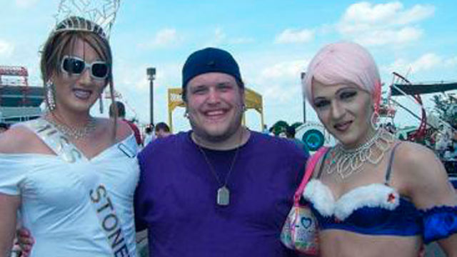 PHOTO: Timothy Kurek (center), author of "The Cross in the Closet" is shown here with friends on Gay Pride Day.