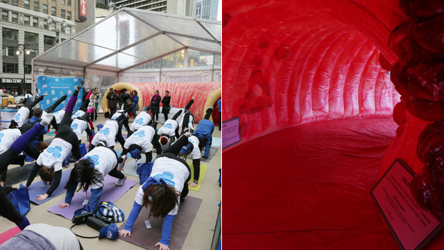 PHOTO: Advocates set up the Prevent Cancer Super Colon in Times Square on Friday in New York City to kick off National Colorectal Cancer Awareness Month.