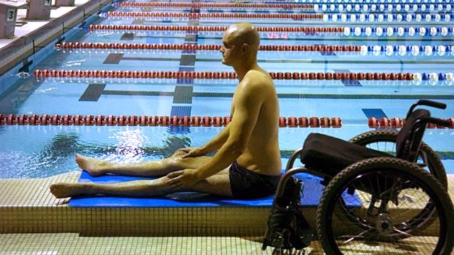 PHOTO: Swimmer Dave Denniston did not let paralysis get int the way of his competitive spirit.