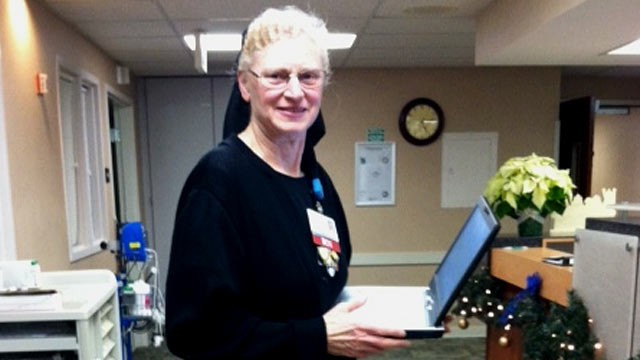 PHOTO: Ethel Hoover, 61, wore all black on her last day as a nurse at IU Health Goshen Hospital in Indiana.