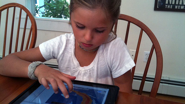PHOTO: Grace Russell, 8, has been tracking Hurricane Irene.