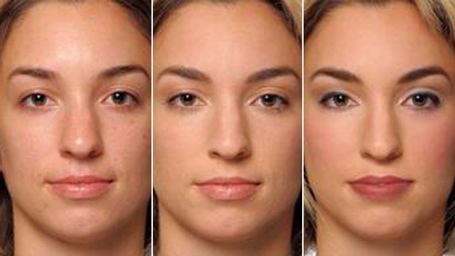 PHOTO:&nbsp;Composite photo of woman in various states of face makeup