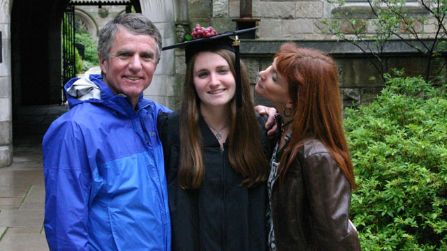 PHOTO: Kevin and Tracy Keegan kiss their daughter Marina at her graduation from Yale in May, 2012. She was killed days later in a car crash.