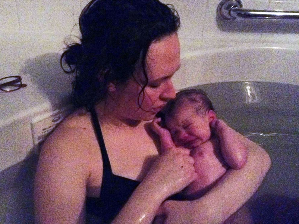 PHOTO: Megan Goodoien, a Minneapolis mom who used nitrous oxide during delivery, is pictured here with her baby after delivery on Jan. 11, 2015.
