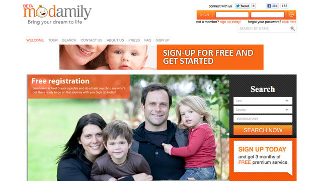 PHOTO: Shown in this screenshot image, the Modamily.com website allows couples who want to have kids, but not sex or romance, to meet and co-parent.
