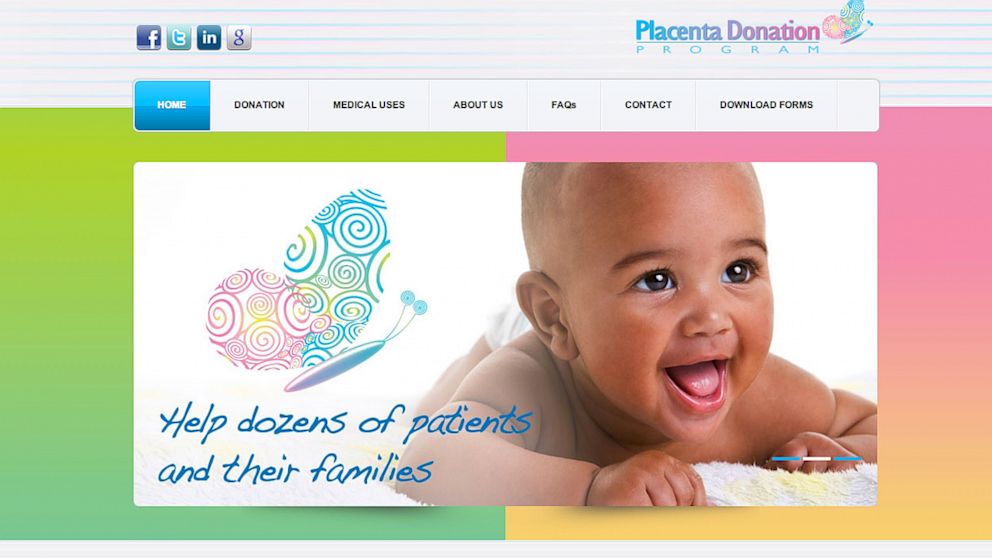 PHOTO: The Placenta Donation Centers website homepage is seen here.