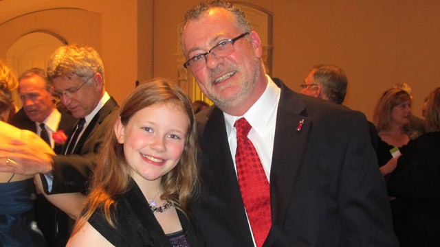 PHOTO: Olivia Quigley (seen here with her father Joe), now 10, collapsed of sudden cardiac arrest when she was in the first grade and now wears an implantable defibrillator.