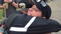 PHOTO: Toni Wild, 50, gets a hug at the finish line of her first marathon in New Orleans, Feb. 24, 2013, four years after her heart transplant.