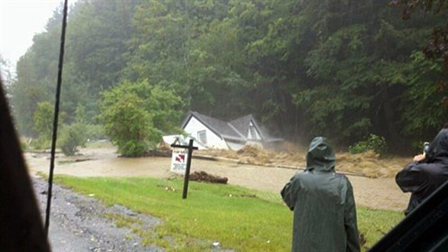 PHOTO: House in Killington Vt. washed off foundation after flooding from Irene