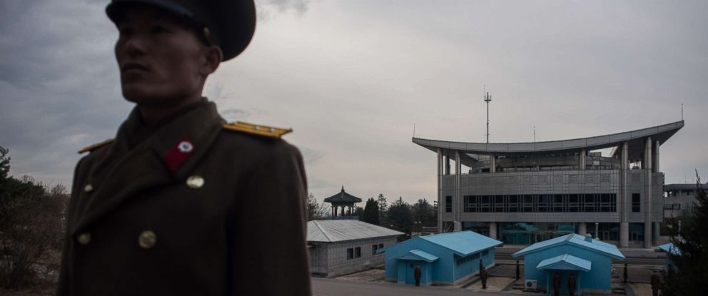 PHOTO: A Korean Peoples Army soldier stands before the joint security area and Demilitarized Zone (DMZ) separating North and South Korea, in Panmunjom, Nov. 30, 2016.