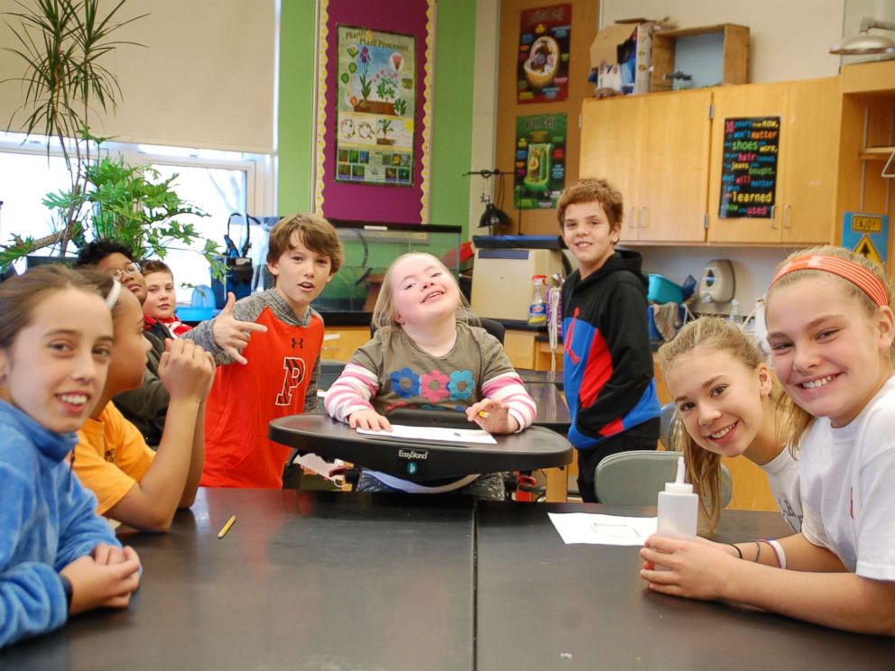 PHOTO: Talia Duff, center, with her classmates at Ipswich Middle School in Massachusetts. Talia has Charcot-Marie-Tooth Neuropathy Type 4J (CMT4J), a rare, genetic disease that weakens the muscles.