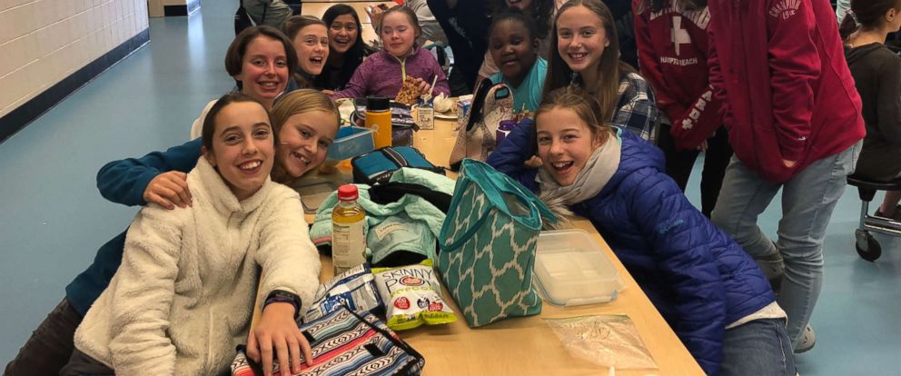 PHOTO: Talia Duff, center, with her sixth-grade classmates at Ipswich Middle School in Massachusetts. So far, close to $500,000 has been raised and the donations continue to roll in an effort to raise $1 million for CMT4J medical research.