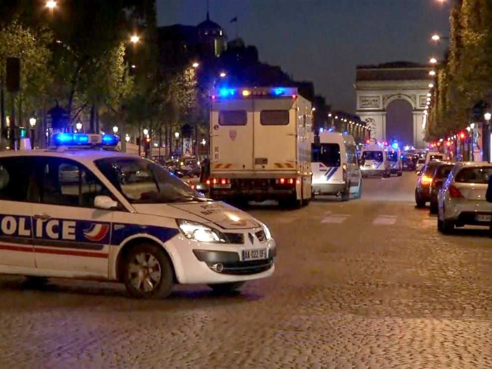 PHOTO: Police respond to the scene of a shooting on the Champs-Elysees in Paris, April 20, 2017.