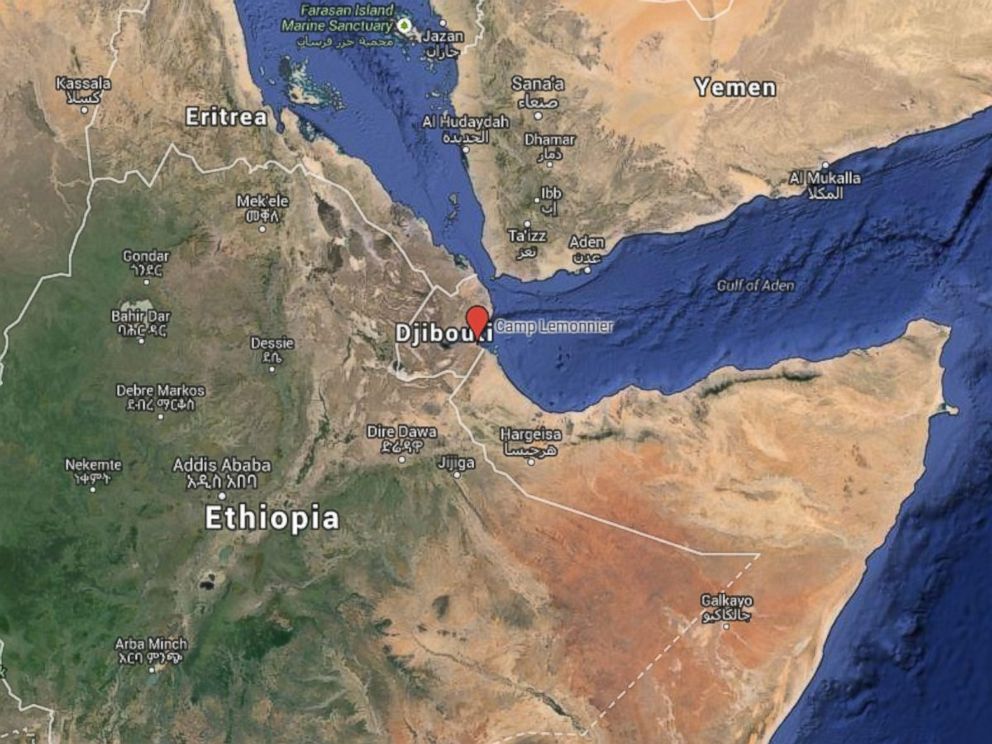 FOTO: Mapa mostrando acampamento Lemonnier em Djibouti, na África.