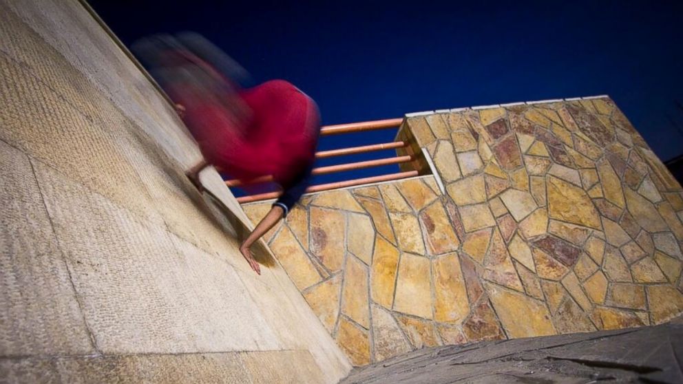 PHOTO: Poorya Zaturam moves like a blur, doing Parkour, causing a stir but wont be deterred.
