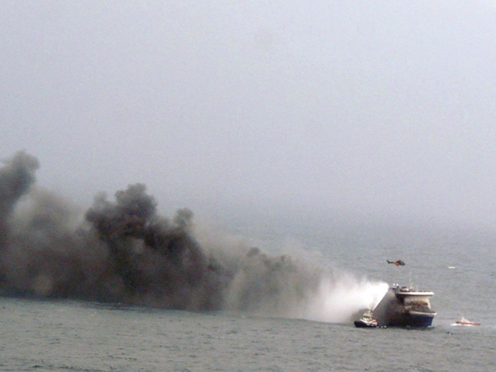 PHOTO: In this image provided by the Italian Navy, smoke billows from the Italian-flagged Norman Atlantic after it caught fire in the Adriatic Sea, Dec. 28, 2014.