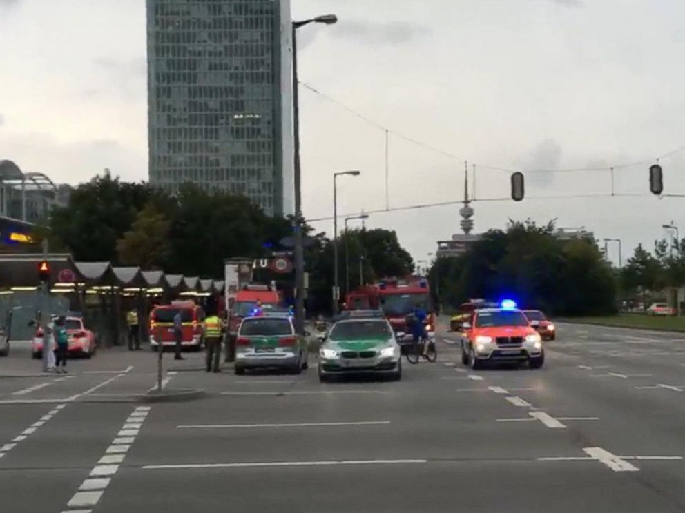 PHOTO: Police in Munich, Germany respond to a shooting at a shopping center in Munich, Friday, July 22, 2016. Munich police confirm shots have been fired at Olympia Einkaufszentrum shopping center but say they dont have any details.