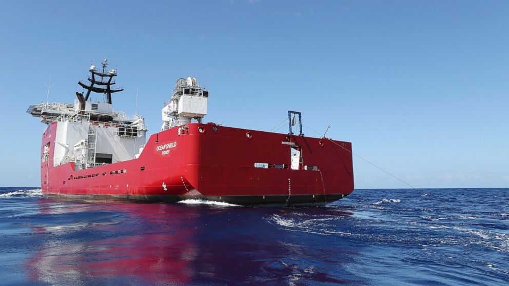 PHOTO: The Australian Defense vessel Ocean Shield tows a pinger locator during the search for missing Malaysia Airlines Flight 370, April 4, 2014.