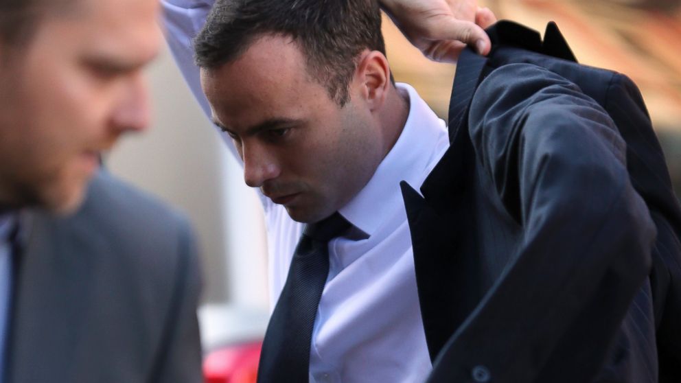 PHOTO: Oscar Pistorius arrives at the high court in Pretoria, South Africa, April 10, 2014.