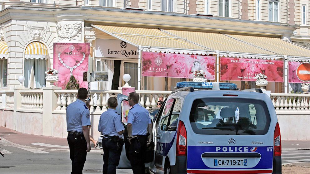 PHOTO: Police stand outside the Carlton hotel, in Cannes, southern France