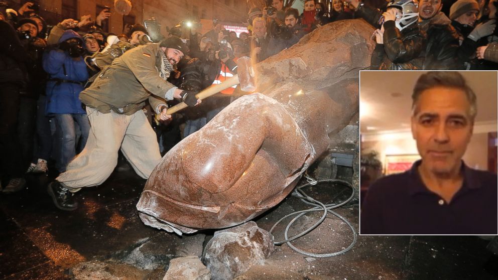 PHOTO: George Clooney sent a message of support to demonstrators in Ukraine, Dec. 9, 2013, via