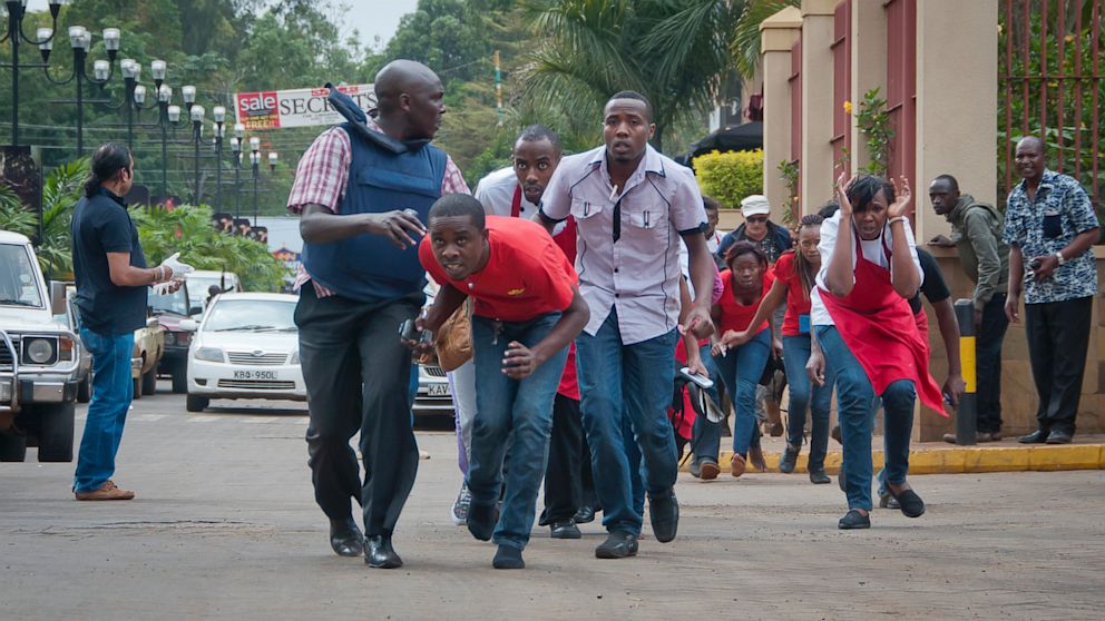 PHOTO: Civilians flee from the Westgate Mall in Kenya