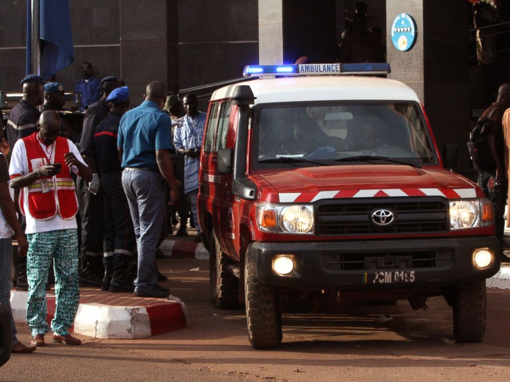 PHOTO: An ambulance is seen outside the Radisson Blu hotel in Bamako, Mali, Nov. 20, 2015.