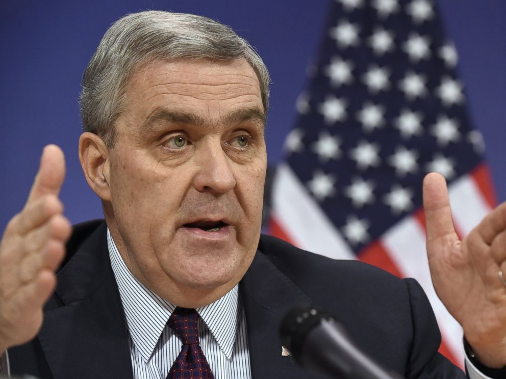 PHOTO: U.S. Ambassador to NATO Douglas Lute gives a press conference on Dec. 1, 2014 at organization headquarters in Brussels.