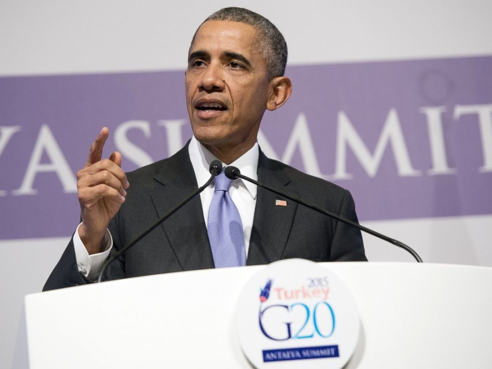 PHOTO: US President Barack Obama holds a press conference following the G20 summit in Antalya, Turkey on Nov. 16, 2015.