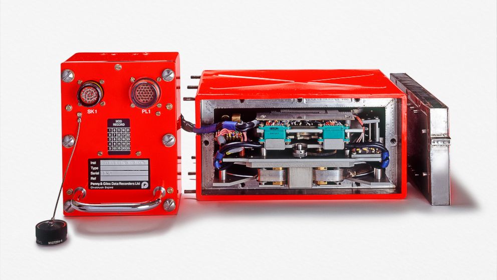 PHOTO: Front views of flight data recorder, with cover on and with cover removed.