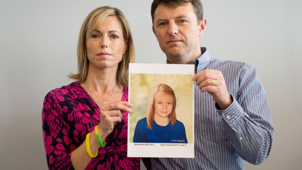 PHOTO: Parents of missing girl Madeleine McCann, Kate and Gerry McCann, pose with an artists impression of how their daughter might look now at the age of nine ahead of a press conference in London, May 2, 2012.