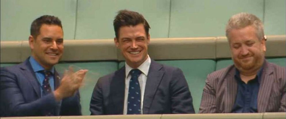 Ryan Bolger has a big smile across his face after saying "yes" to Austrilian PM Tim Wilsons proposal. 