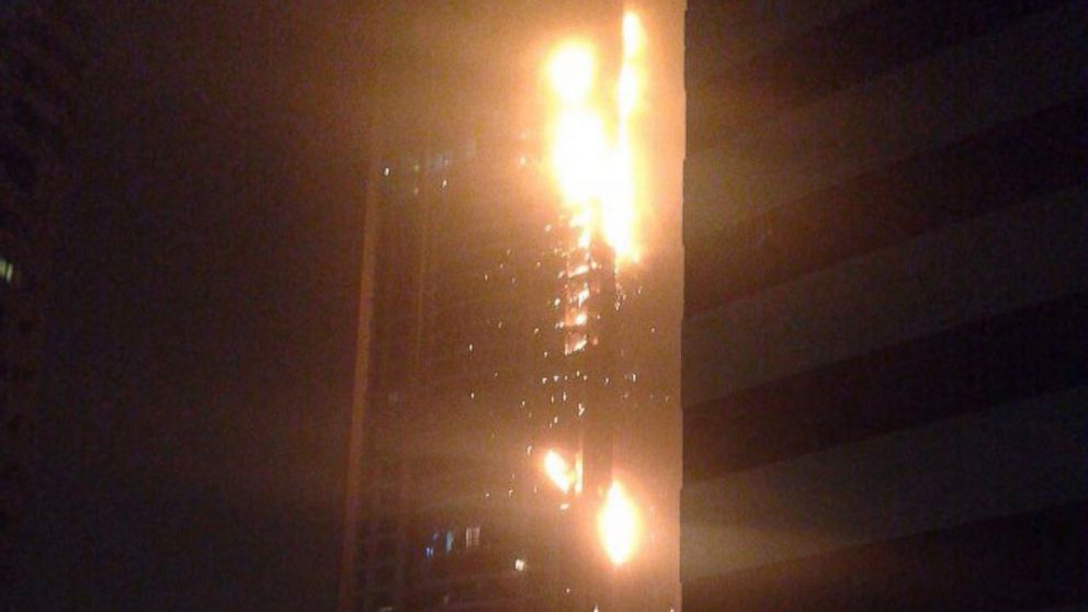 PHOTO: In this Instagram image a fire is seen burning in a skyscraper in Dubai, Feb. 20, 2015.