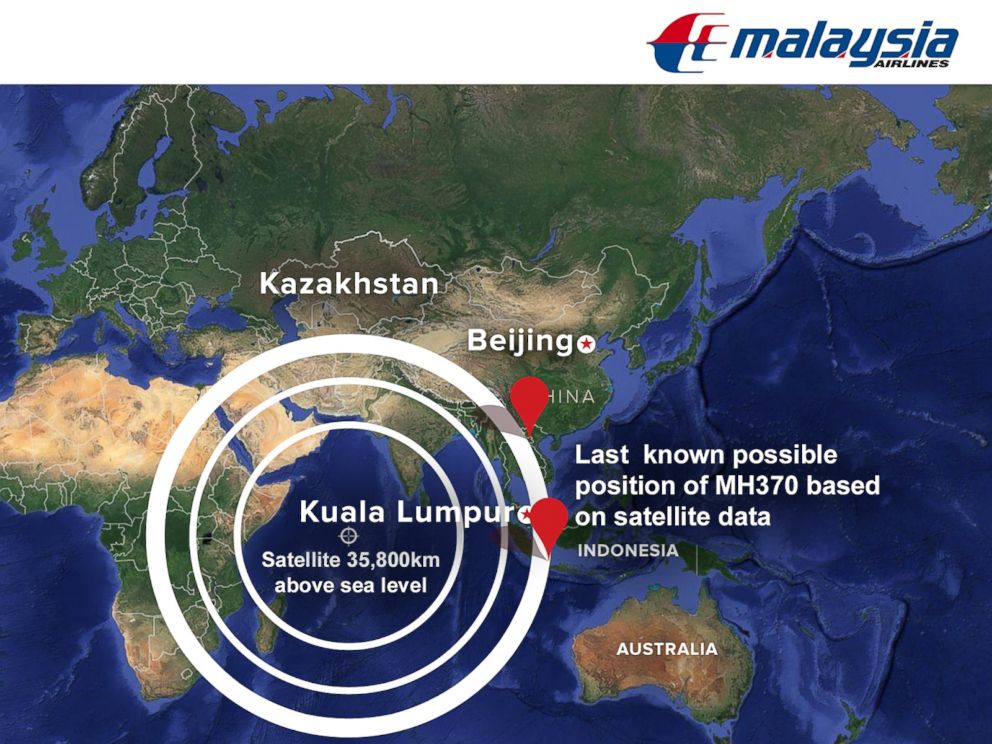 PHOTO: The search area for Malaysia Airlines Flight MH370 now includes two corridors: one stretching from approximately the border of Kazakhstan and Turkmenistan to northern Thailand and another stretching across Indonesia to the southern Indian Ocean.
