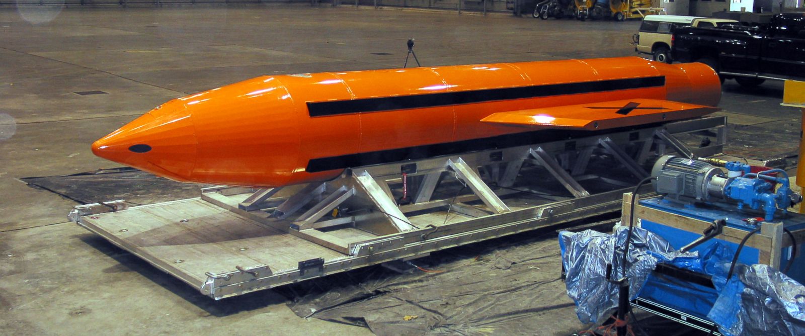 PHOTO: A Massive Ordnance Air Blast (MOAB) weapon is prepared for testing atthe Eglin Air Force Armament Center, on March 11, 2003.