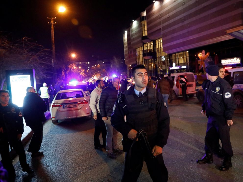 PHOTO: Turkish police secure the area near an art gallery where the Russian Ambassador to Turkey, Andrei Karlov was shot, in Ankara, Turkey, Dec. 19, 2016.