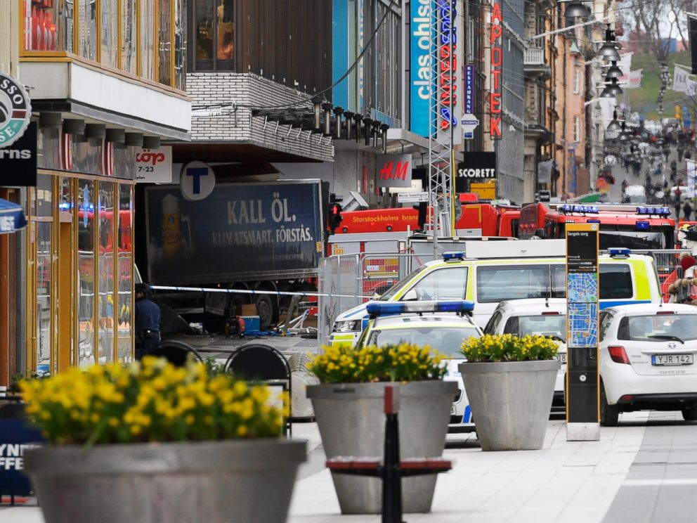 PHOTO: Swedish police and emergency services gather at the site where a truck reportedly crashed into a department store in central Stockholm, Sweden, April 7, 2017.