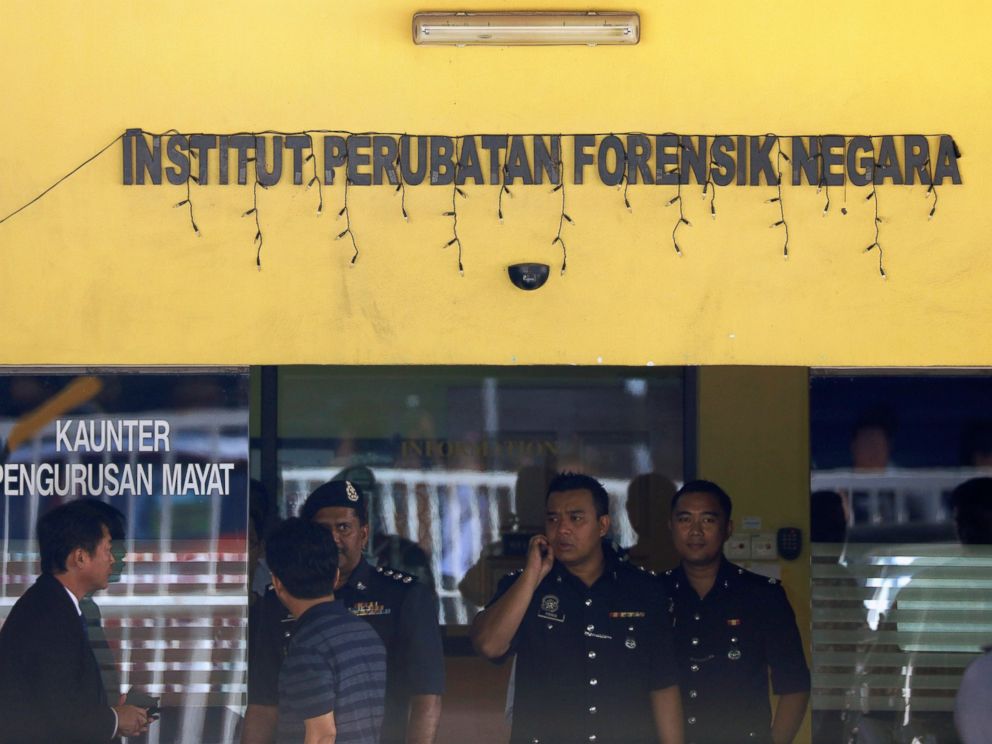 PHOTO: Police officers stand outside the Kuala Lumpur Hospital where the body of Kim Jong Nam is held for autopsy in Kuala Lumpur, Malaysia Feb. 15, 2017.