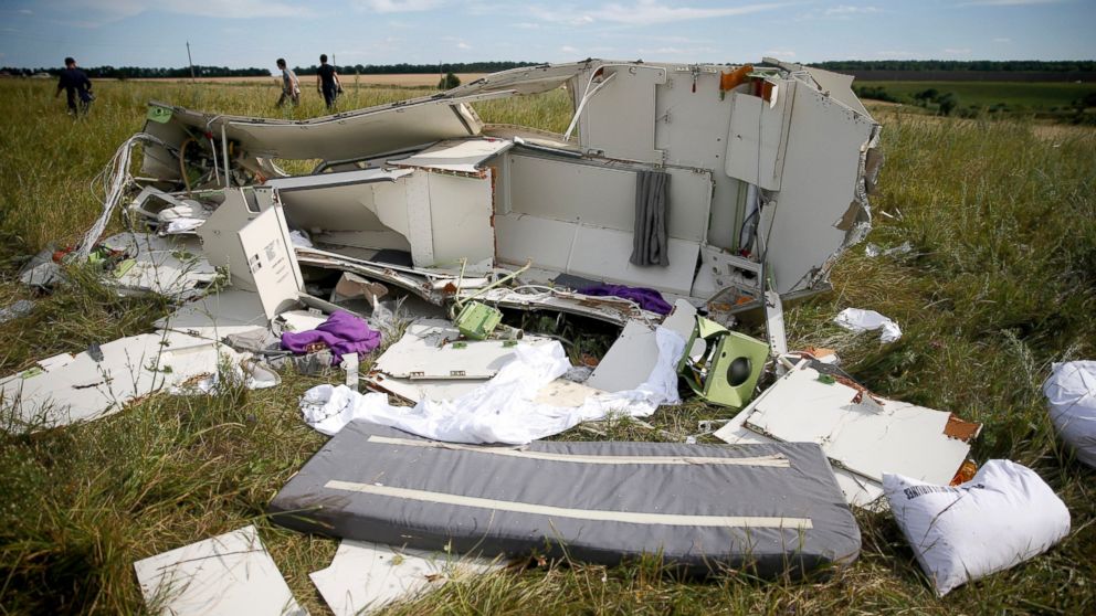 PHOTO: Parts of the wreckage are seen at a crash site of the Malaysia Airlines Flight MH17 near the village of Hrabove (Grabovo), Ukraine, July 21, 2014.