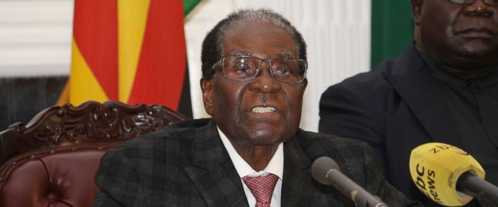PHOTO: A handout photo made available by the Zimbabwean government through The Herald daily newspaper, Nov. 20, 2017, shows Zimbabwean President Robert Mugabe addressing the nation at the State House in Harare, Zimbabwe.