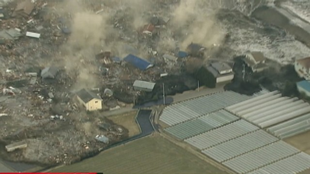 VIDEO: The powerful tsunami engulfs farms and homes in Sendai, Japan.