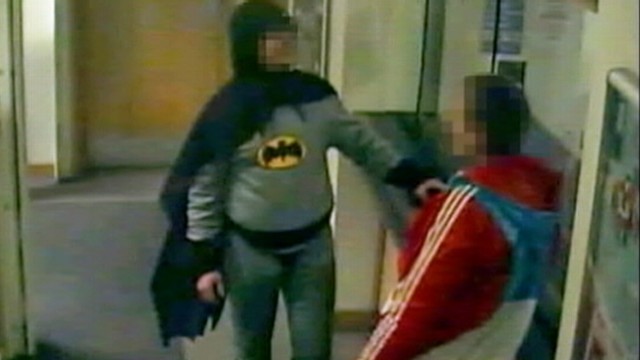 VIDEO: A man dressed as Batman brought a robbery suspect to a police station in Bradford, England.