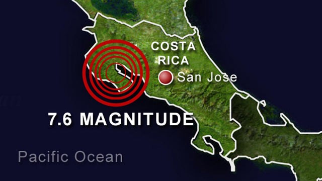 PHOTO: This map locates a magnitude 7.6 earthquake in Costa Rica.