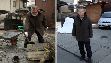 PHOTO: Diane Sawyer interviews Katsuhiko Asano, an insurance salesman, outside his home and office in the Sendai area on March 14, 2011.