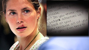 PHOTO Jailed murder suspect Amanda Knox is shown along with a portion of a letter written by knox