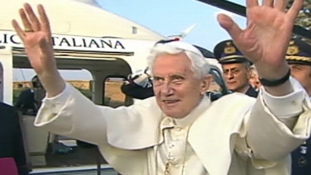 PHOTO: Pope Benedict XVI leaves the Vatican via helicopter, Feb. 28, 2013.
