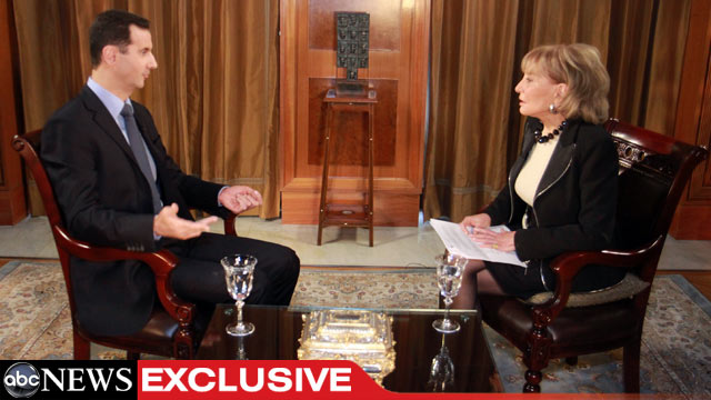 PHOTO: ABC News Anchor Barbara Walters interviews Syrian President Bashar al-Assad in his first interview with an American journalist since the uprising in Syrian began almost a year ago.