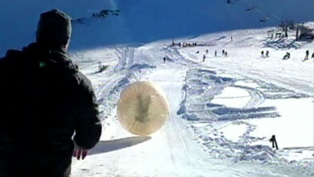 VIDEO: Denis Burakov was riding in a giant plastic ball that rolled down a gorge at a Russian ski resort.